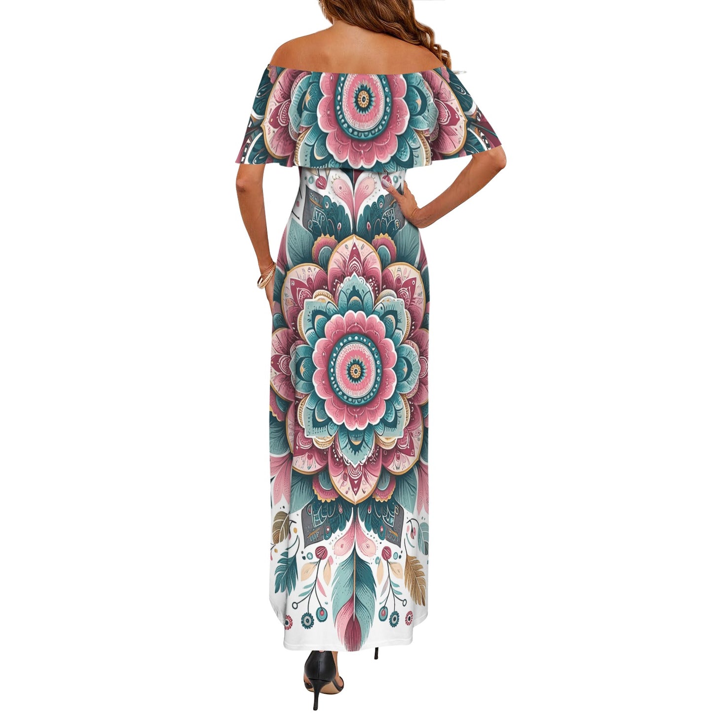 Mandalla_Awd35183 Women's Off Shoulder Ruffle Boat Neck Dress (Model D71)