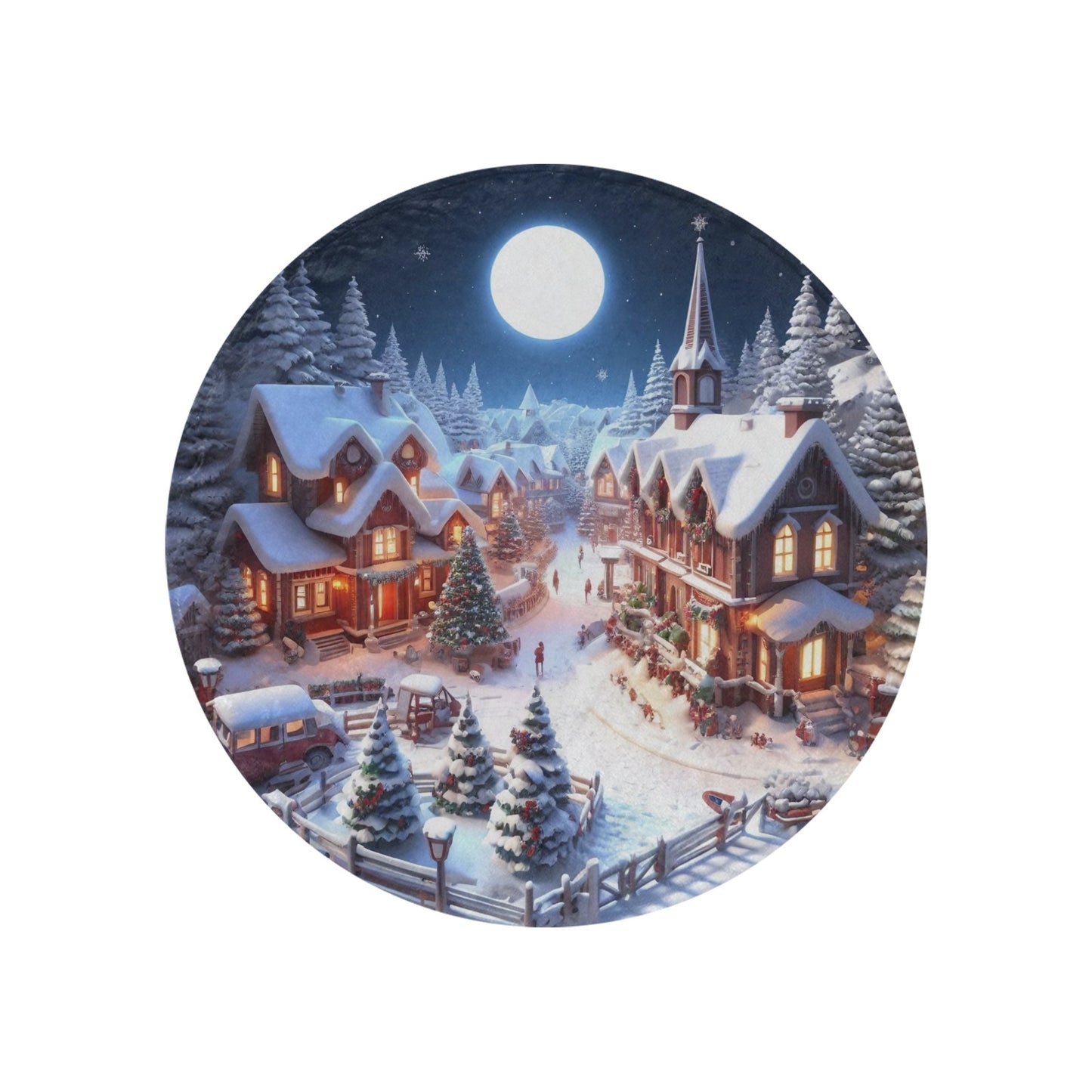 Christmas Scene Circular Micro Fleece Blanket