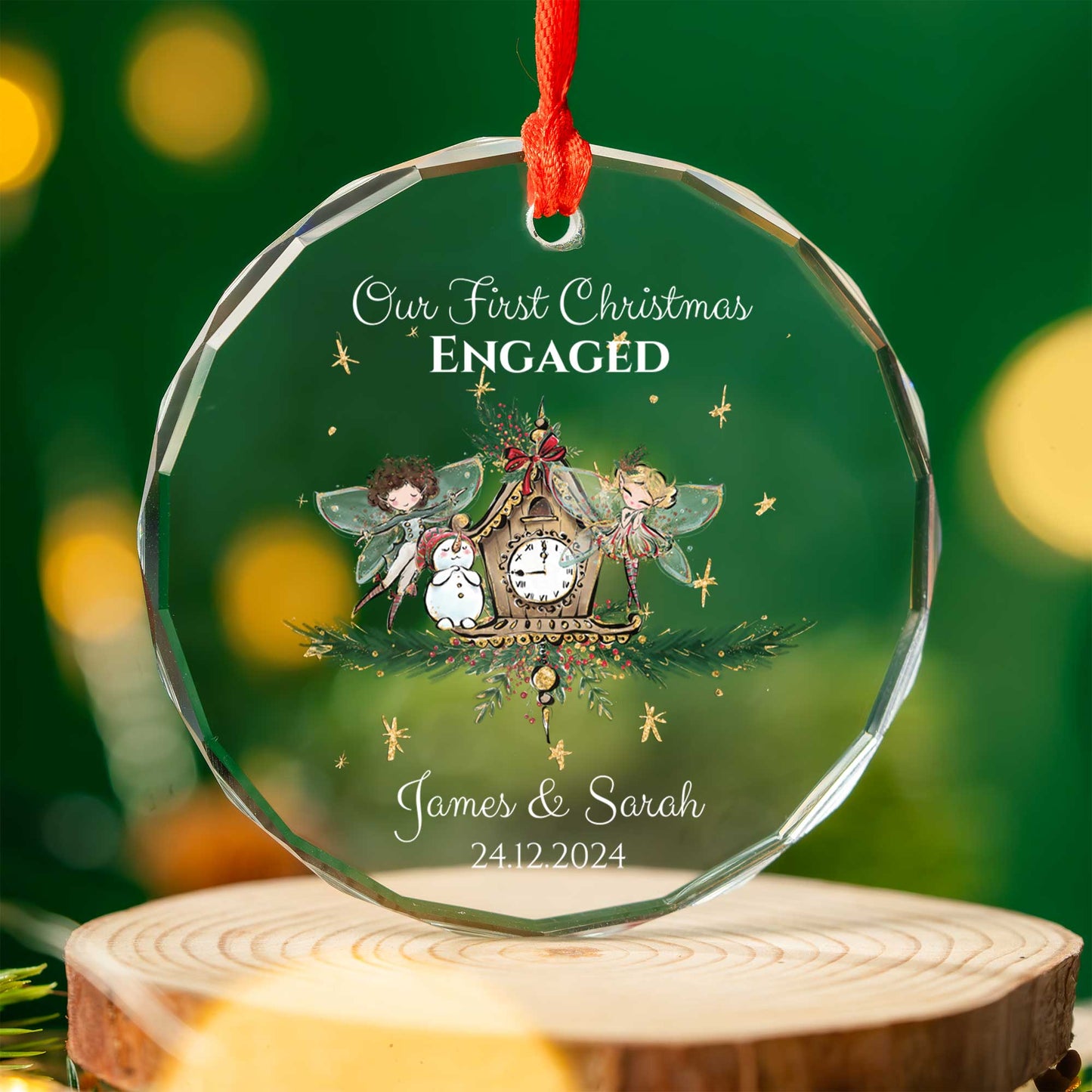 Personalised Glass Our First Christmas Married/Engaged Ornament