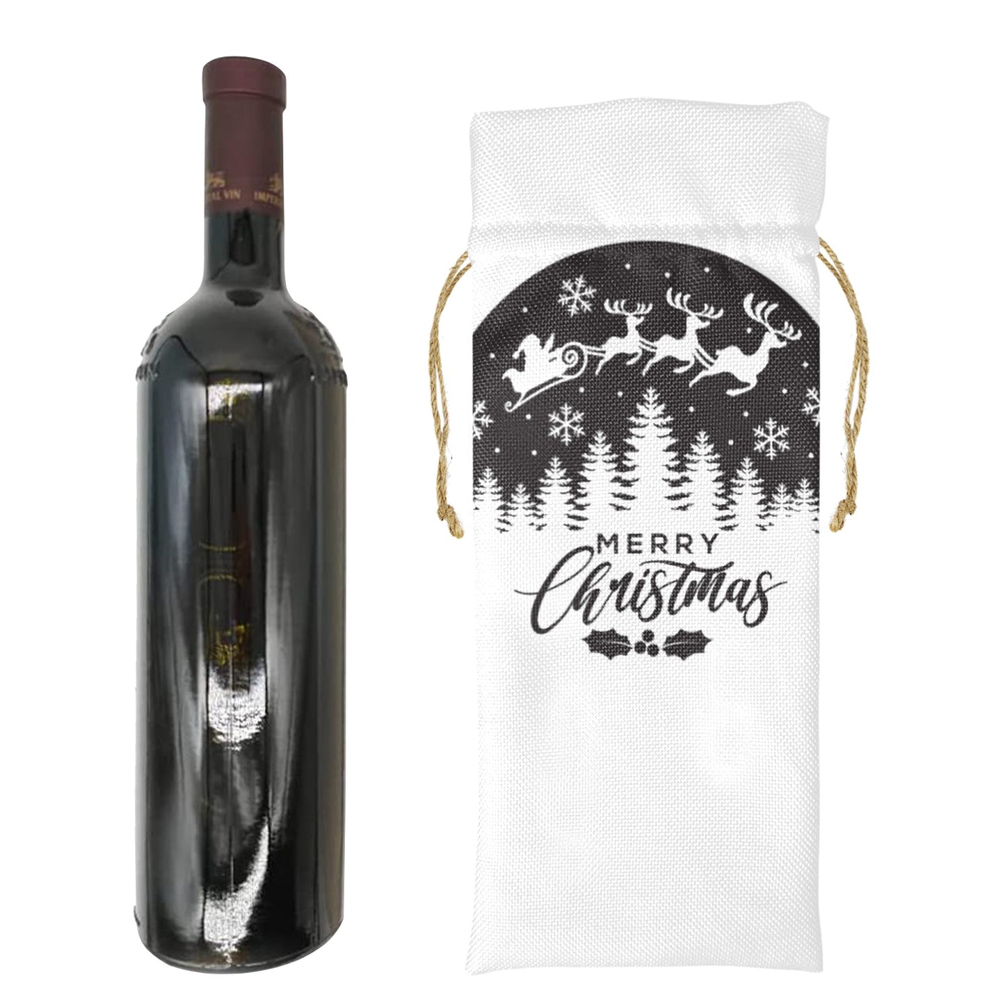 Merry Christmas Santa Linen Wine Bottle Bag