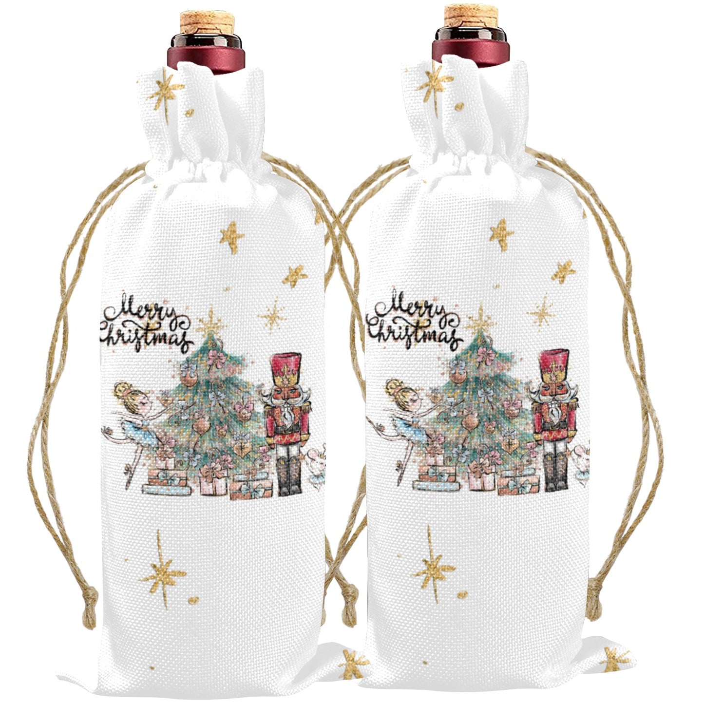 Merry Christmas Nutcracker Sugar Plum Fairy Linen Wine Bottle Bag