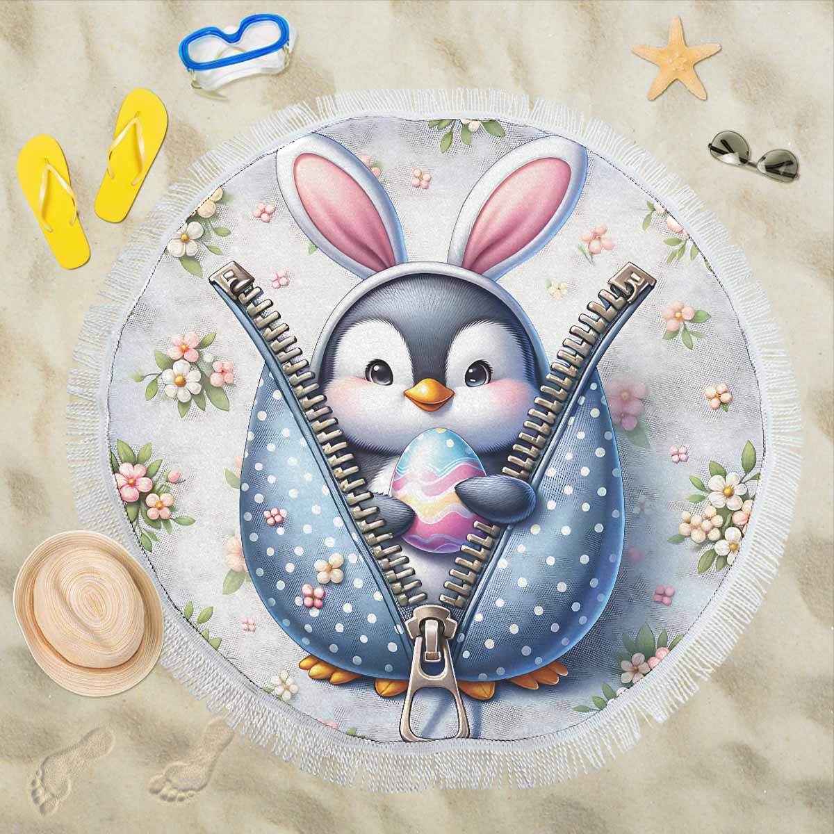 Easter Penguin Awd1306  Circular Beach Shawl 59"