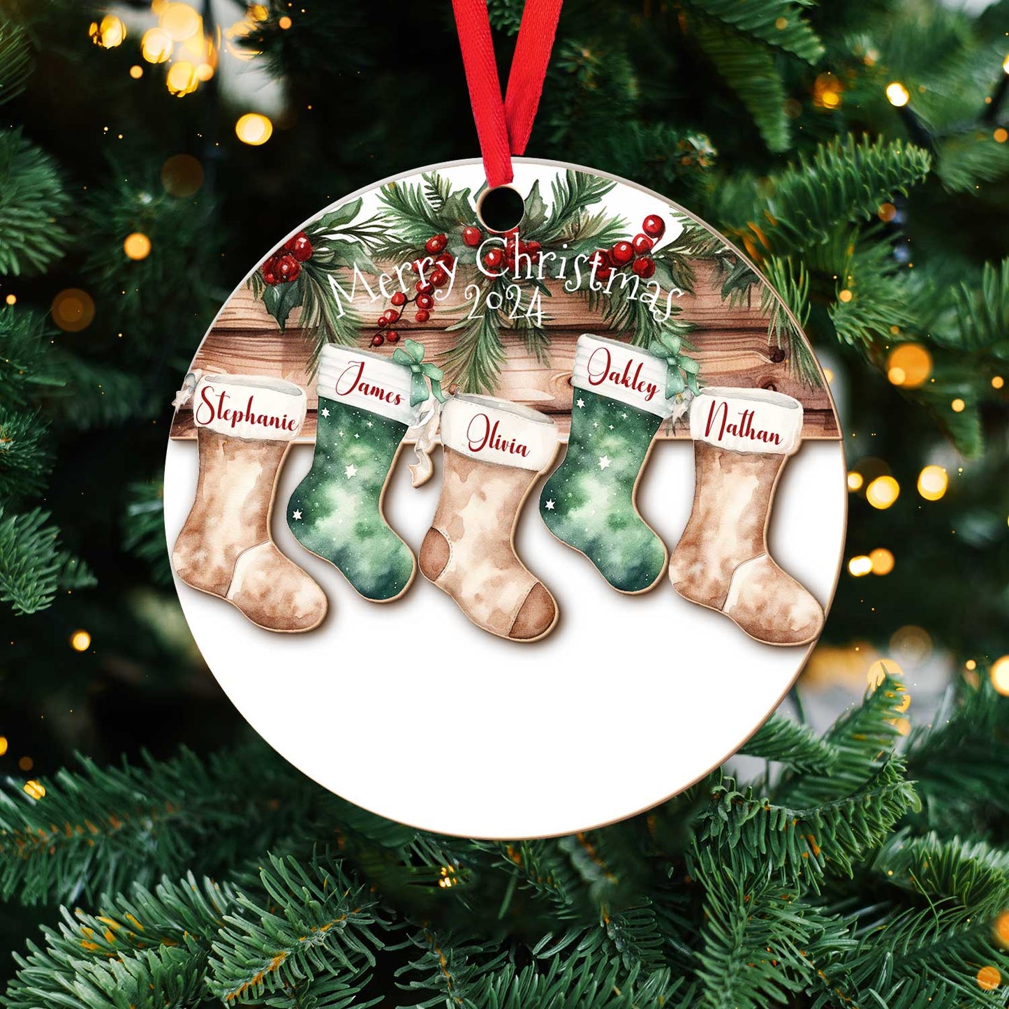 Layered Wooden Personalised Stocking Christmas Ornament