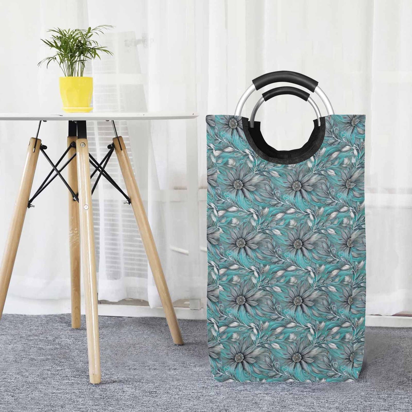 Green Elegant Floral 25  Square Laundry Basket