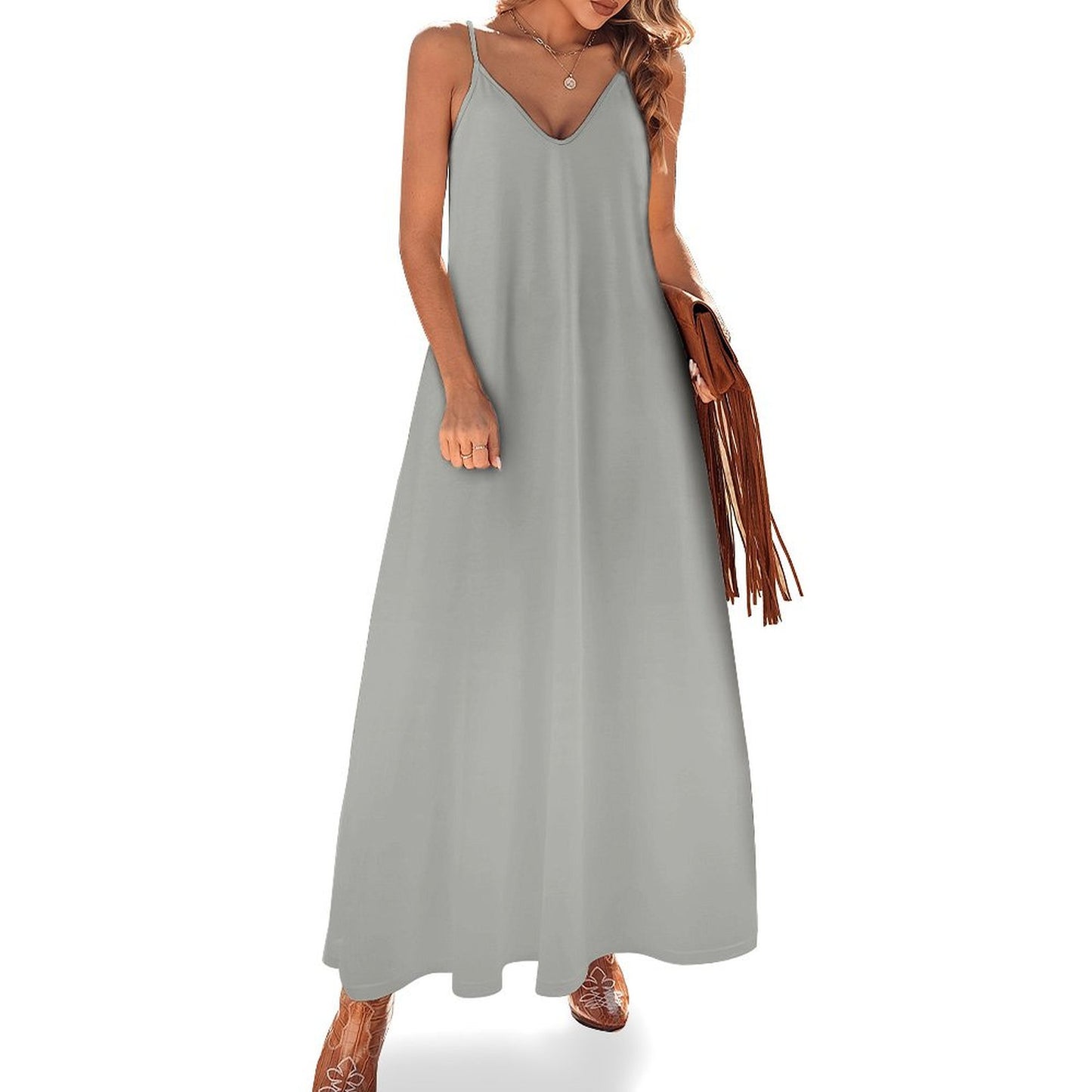 Spaghetti Strap Ankle-Length Dress Long dress Grey Nickel