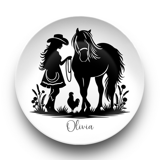 Personalised Girl and Horse Silhouette Plate or Platter