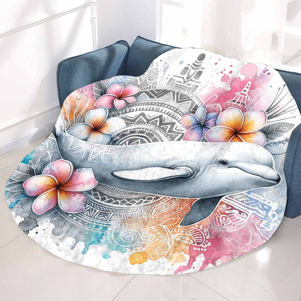 Sea_Animals_Dolphin_Awd351112  Circular Micro Fleece Blanket 60"