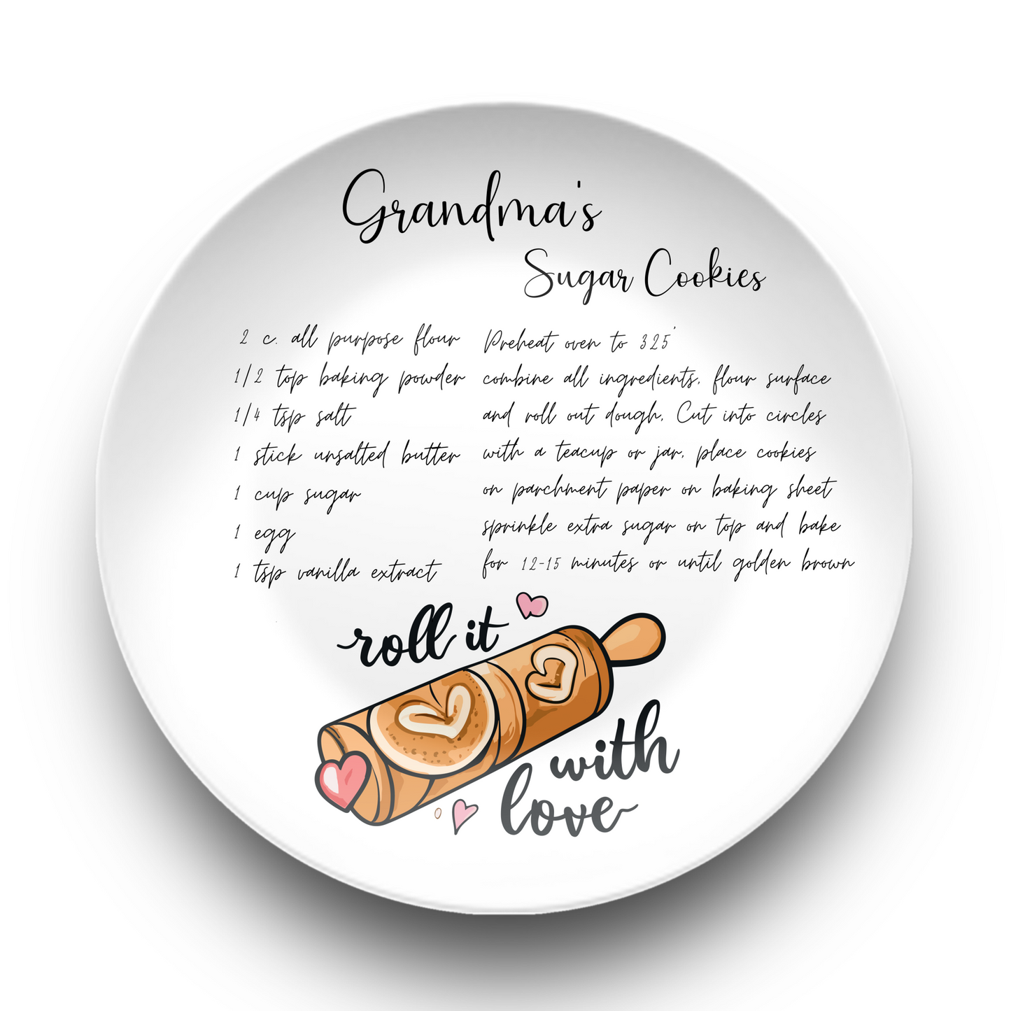 Personalised Handwritten Family Recipe Heirloom Roll it with Love Plate/Platter