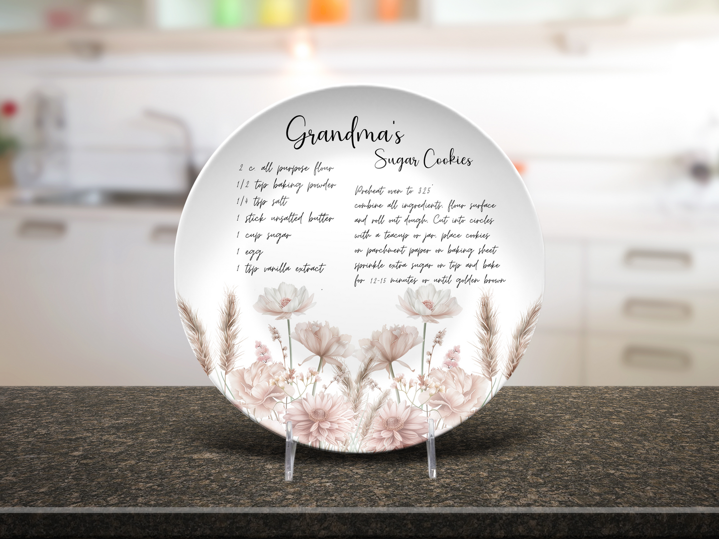 Personalised Wildflowers Handwritten Family Recipe Heirloom Plate/Platter