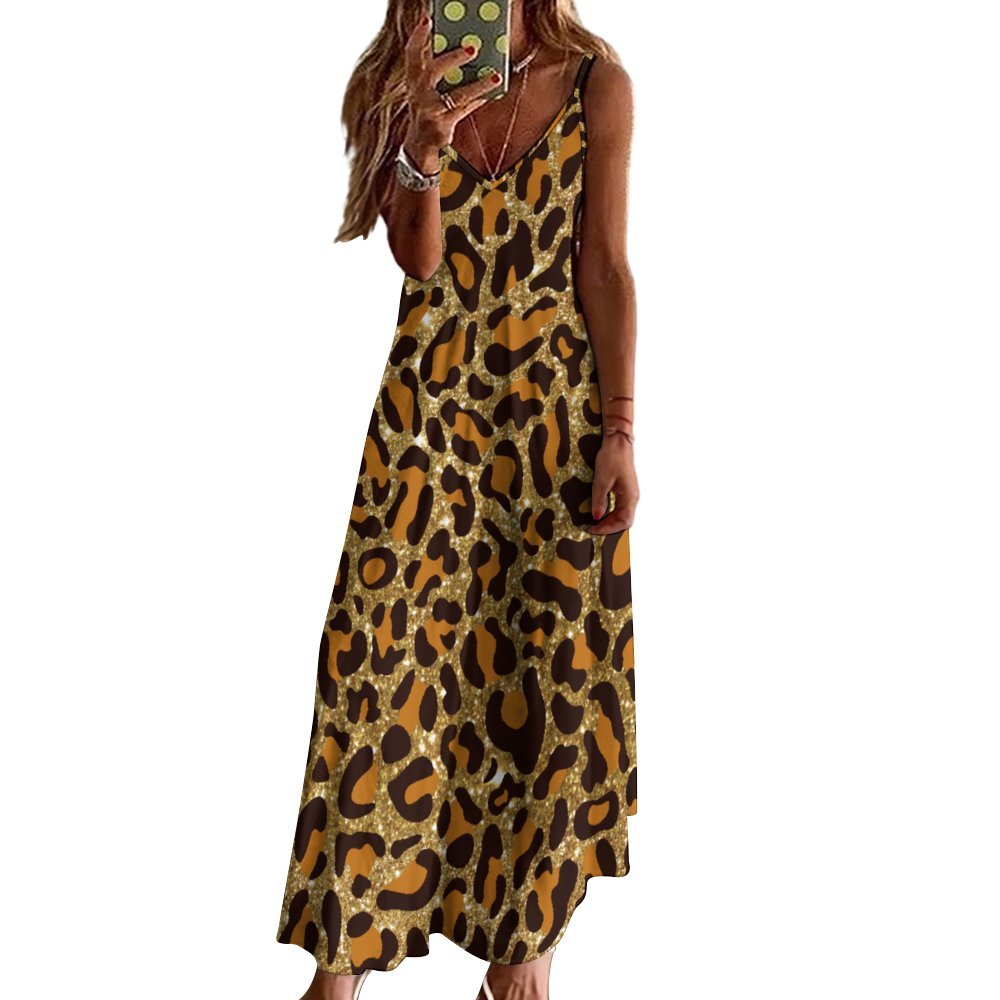 Animal Print Spaghetti Strap Ankle-Length Dress Long dress