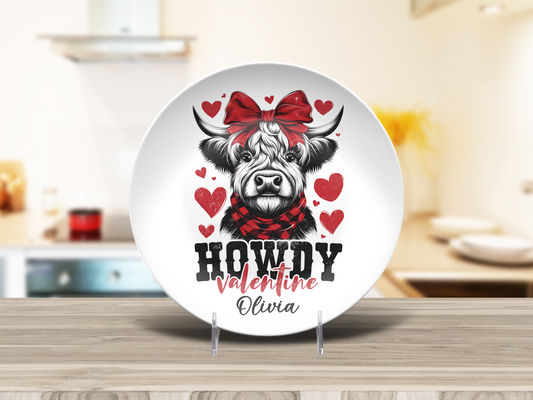 Highland Cow Valentines Plate, Personalized Cow Plate Gift, Valentine Dining Decor, Cute Holiday Dinnerware, Unique Cow Kitchenware