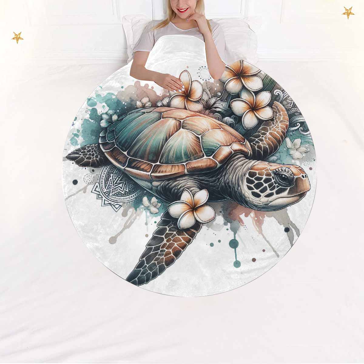 Sea_Animals_Turtle_Awd351101  Circular Micro Fleece Blanket 47"