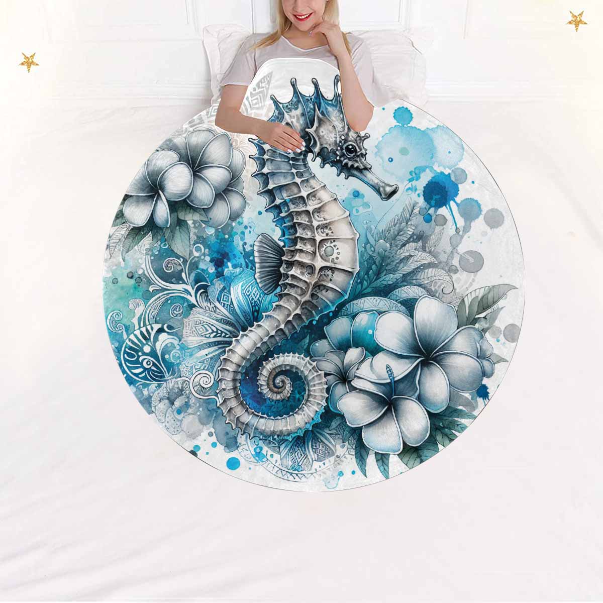 Sea_Animals_Seahorse_Awd351103  Circular Micro Fleece Blanket 47"