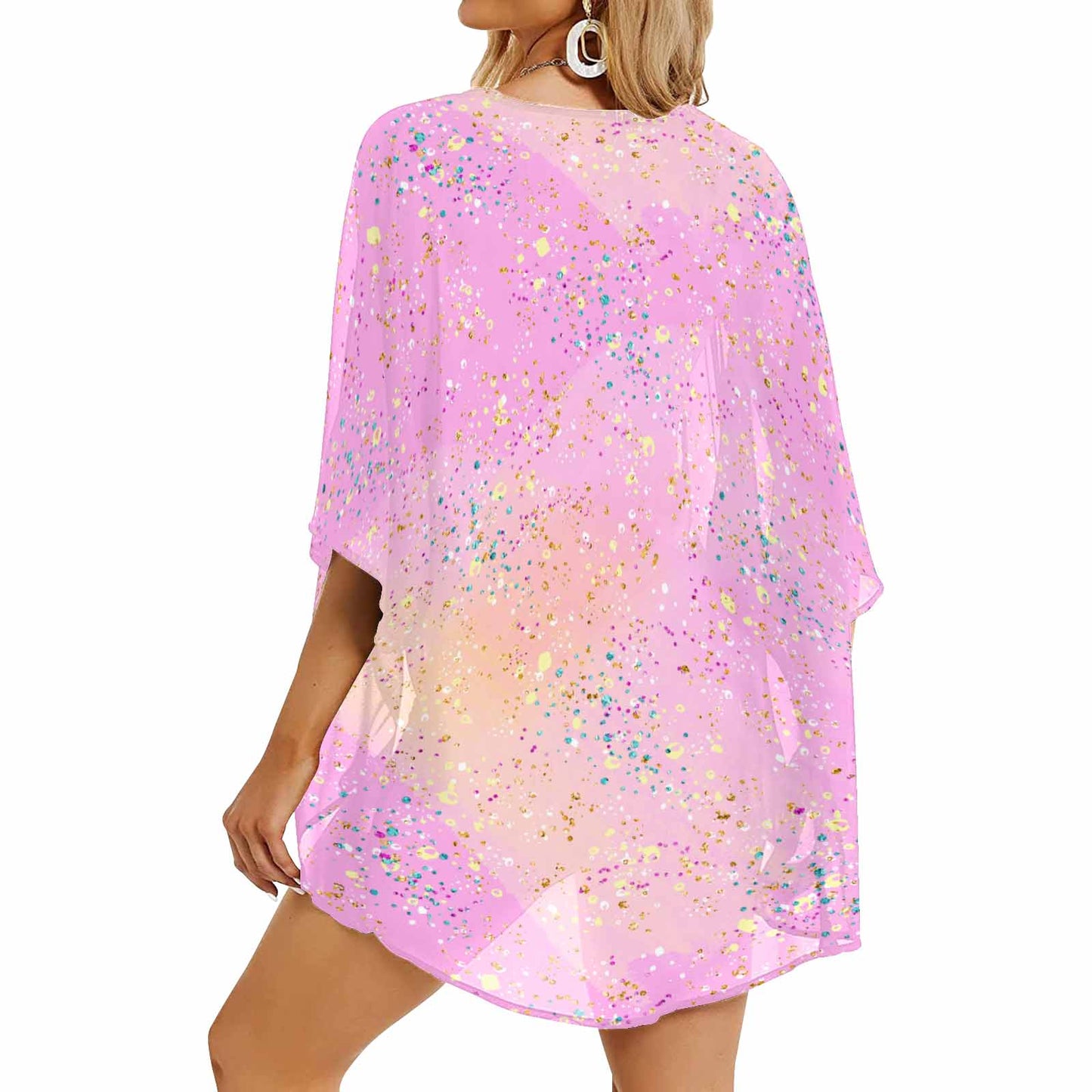 Pink Splash Women's Kimono Chiffon Cover Up