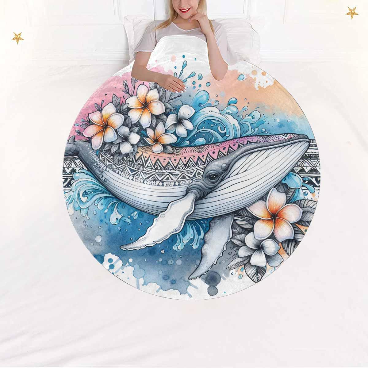 Sea_Animals_Whale_Awd35197  Circular Micro Fleece Blanket 47"