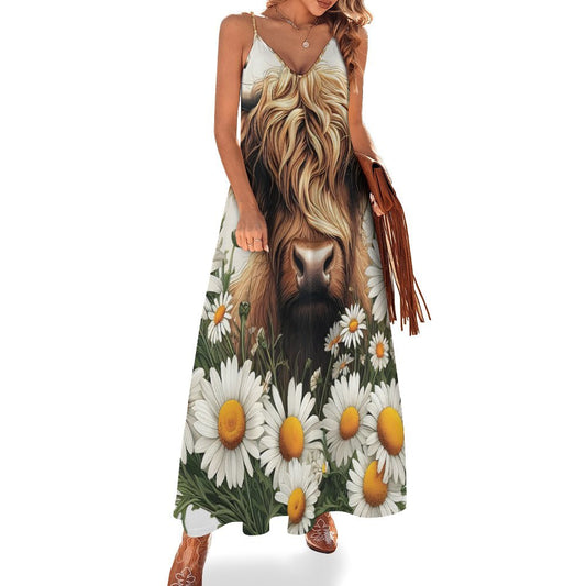 Highland Cow Spaghetti Strap Ankle-Length Dress Long dress