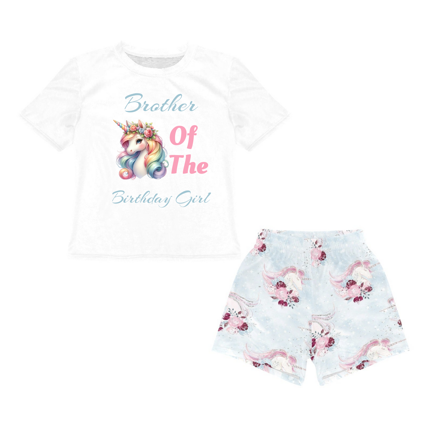 Personalised Unicorn Matching Birthday Shirt and Blue Short Sets