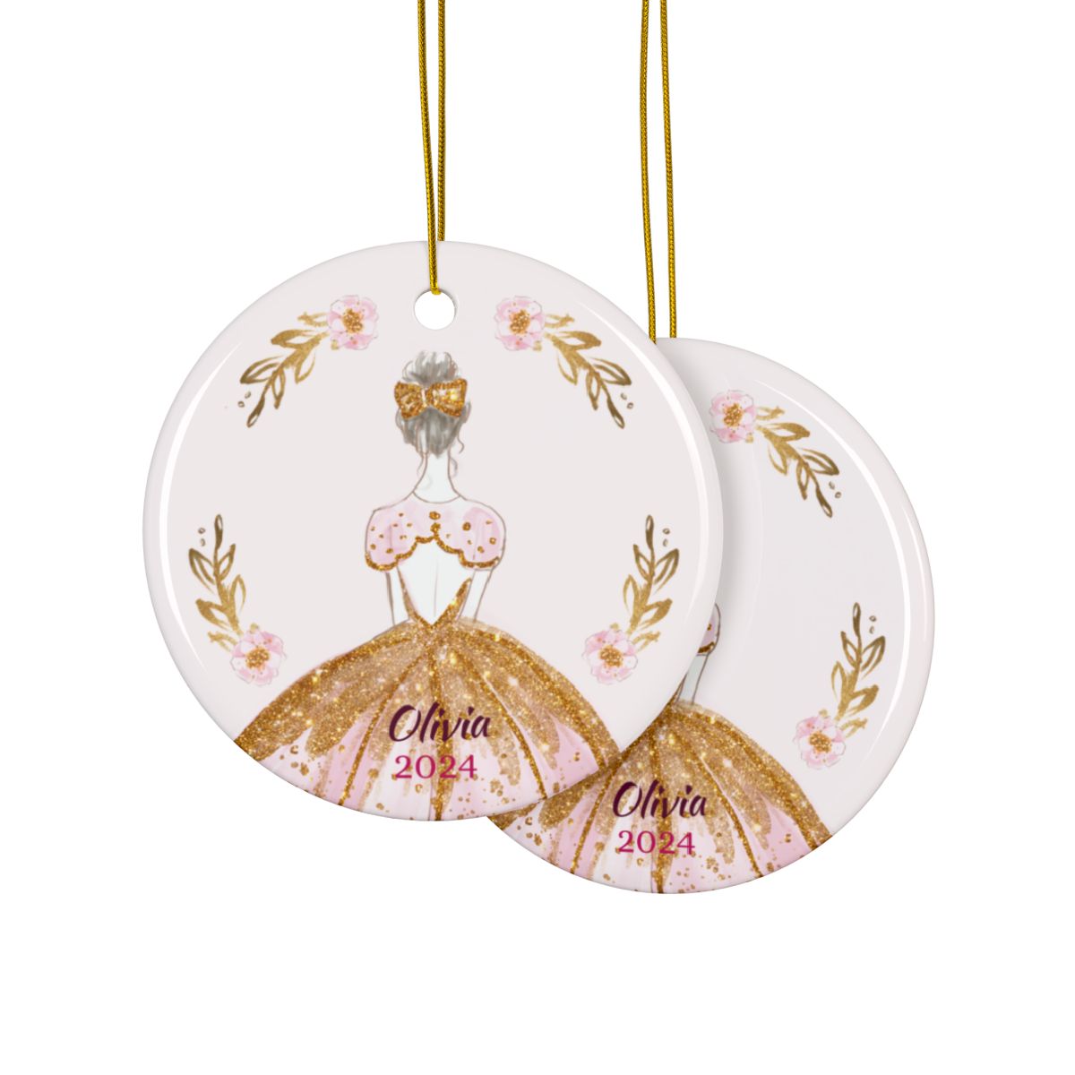 Pink and Gold Ballerina Ornament Personalised Ceramic Ornament
