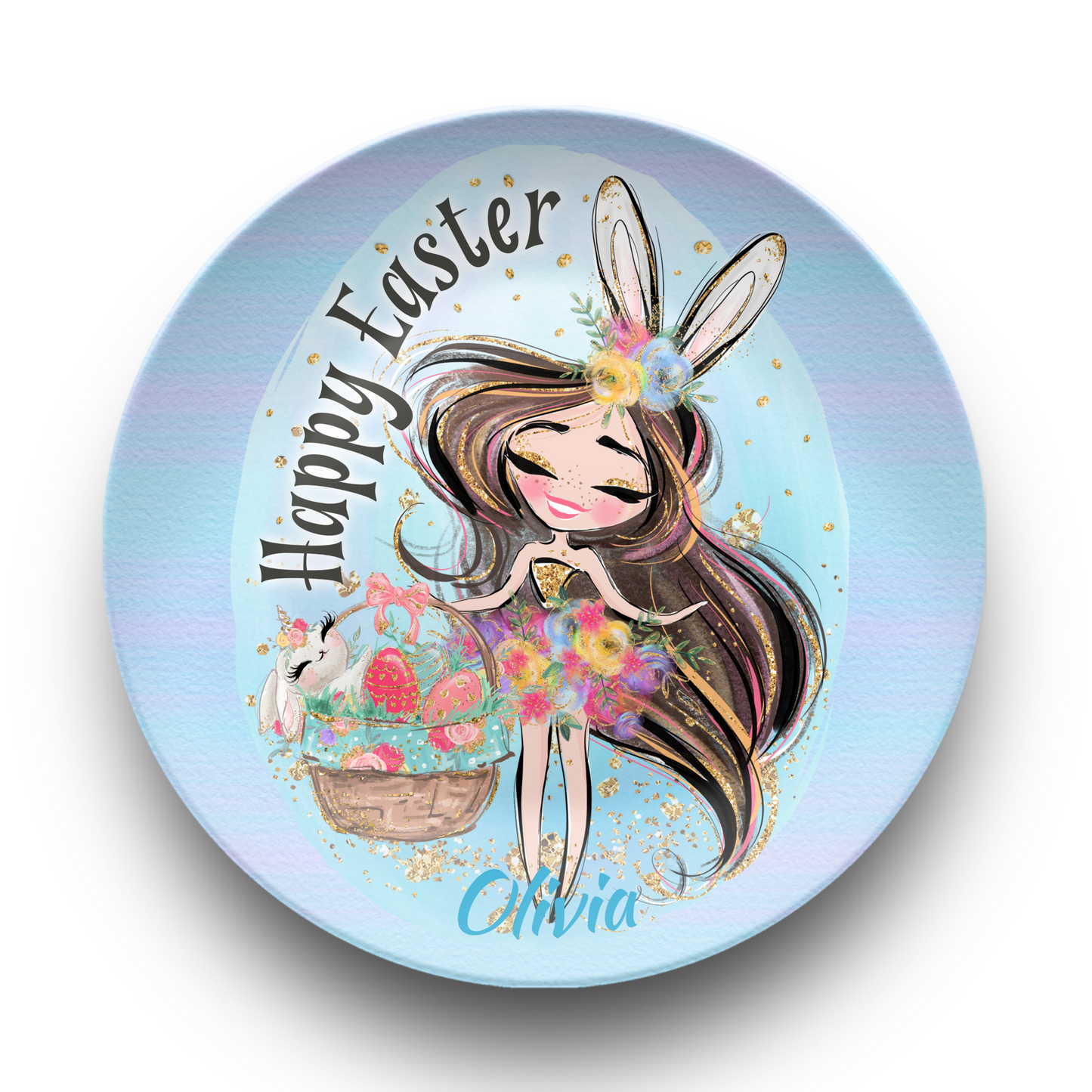 Easter Girl and Bunnies Personalised Plate