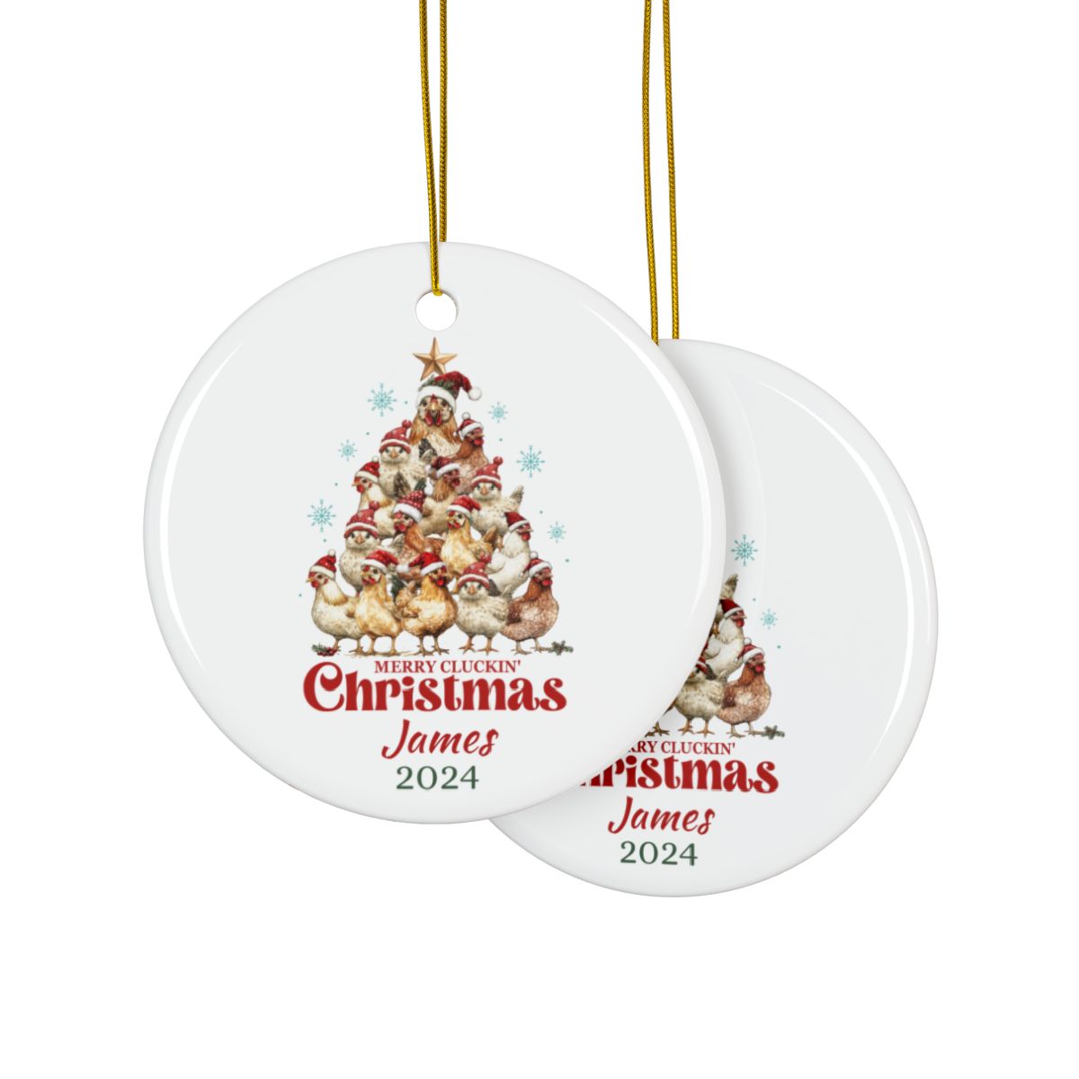 Personalized Christmas Ornament, Ceramic Tree Decoration, Custom Holiday Keepsake, Funny Chicken Design, Gift for Family