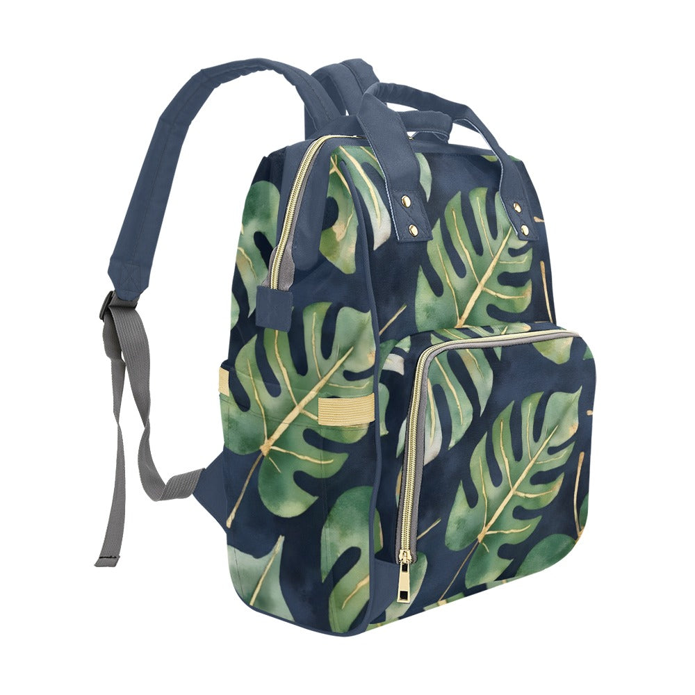 Monsteria Leaves Dark Bg Multi-Function Diaper Backpack/Diaper Bag (Model 1688)