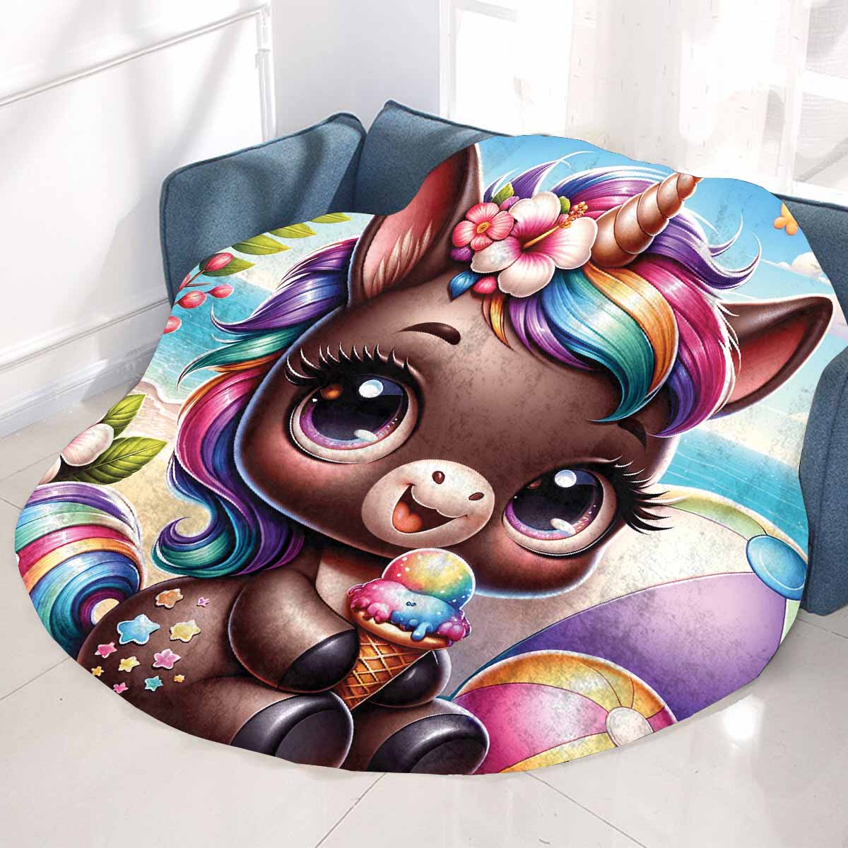 Unicorn_Awd35126  Circular Micro Fleece Blanket 60"