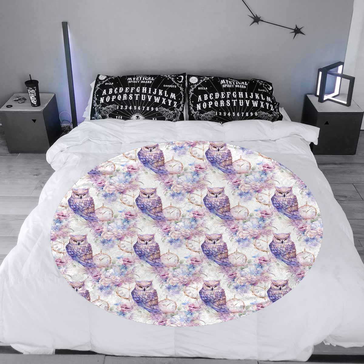 Pastel Owls  Circular Micro Fleece Blanket 47"