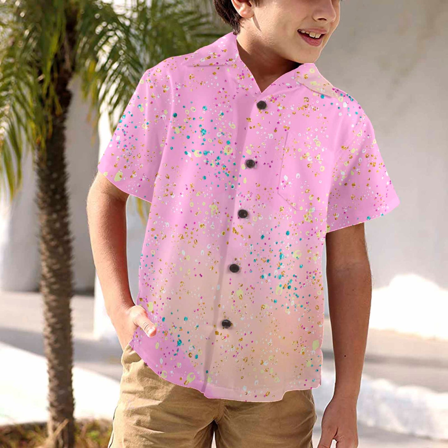 Pink Splash  Little Boys Hawaiian Shirt