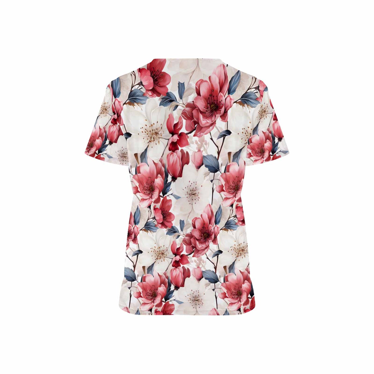 Floral Wildflowers  Women's V Neck Scrub Top Nurse Uniform with Deep Front Pockets