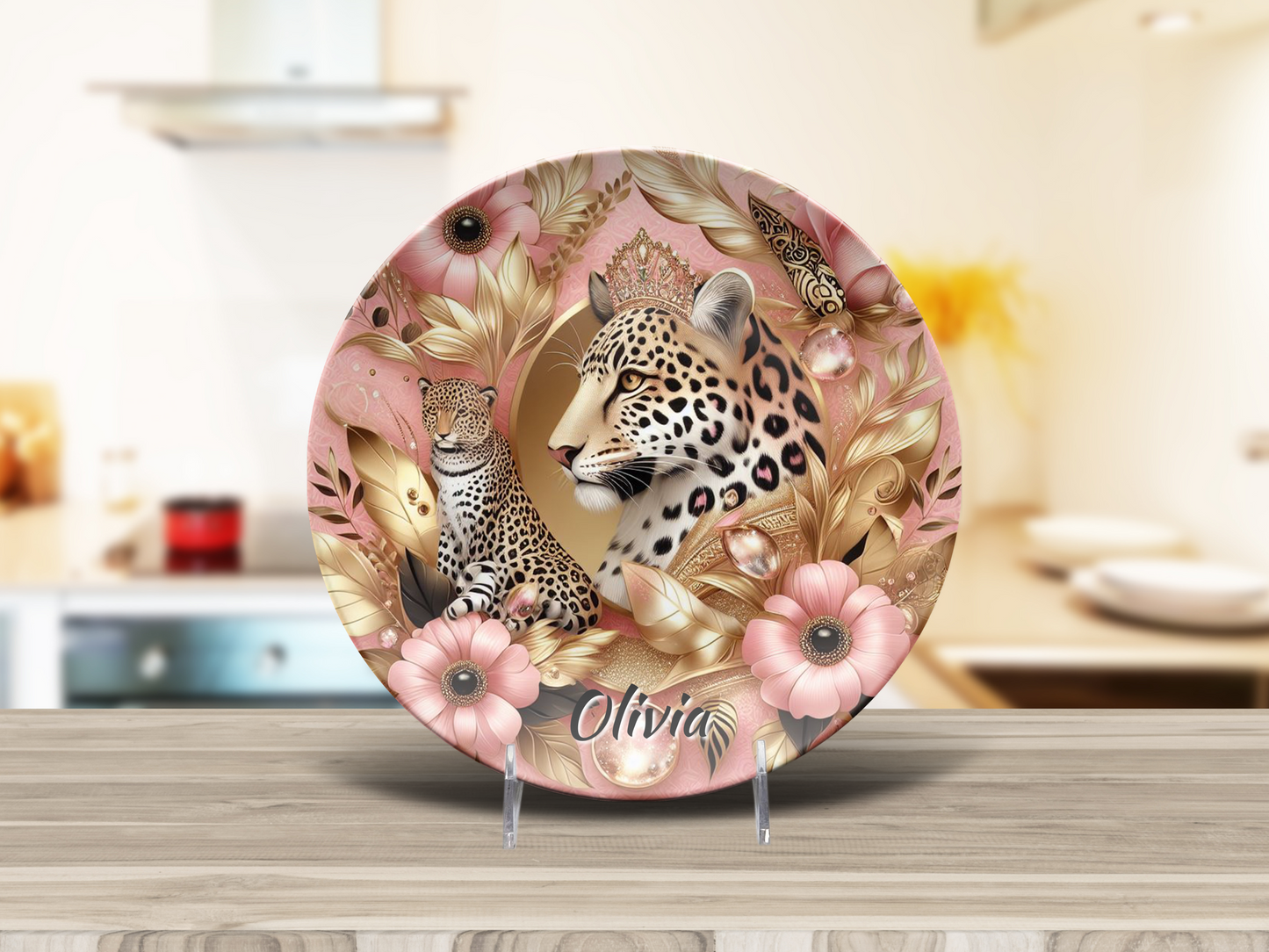 Personalised Pink and Gold Leopard Print Plate/Platter