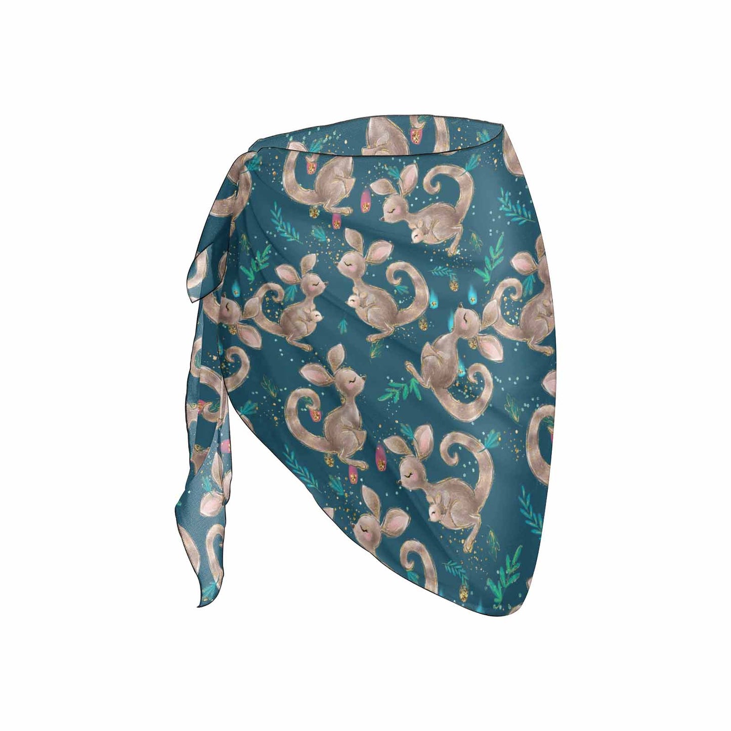 Australian Animals Teal Kangaroo  Women's Beach Sarong Wrap