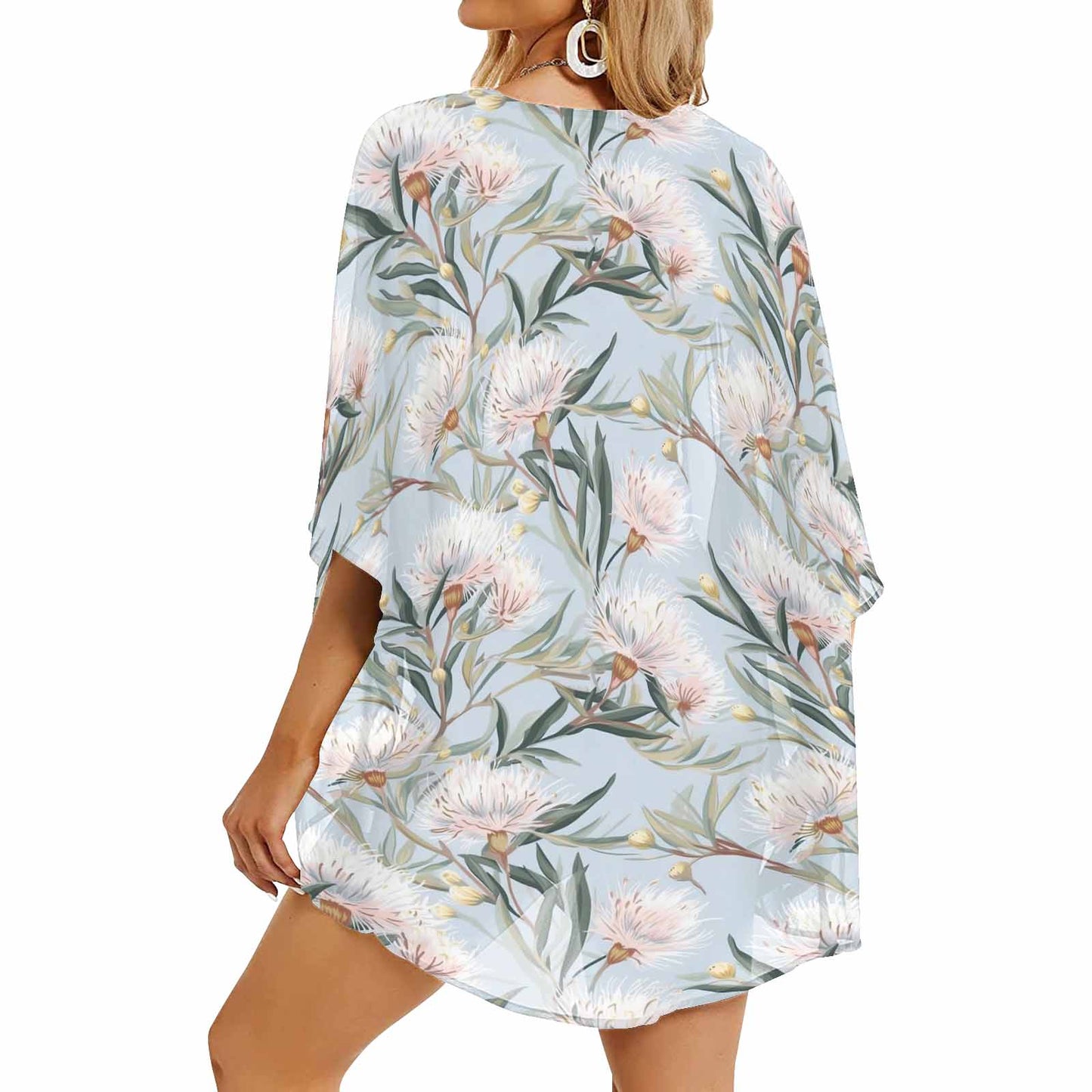 Australian Floral Blue  GP Women's Kimono Chiffon Cover Up