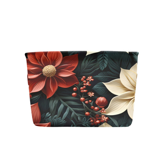 Red Poinsettia Fabric Storage Basket