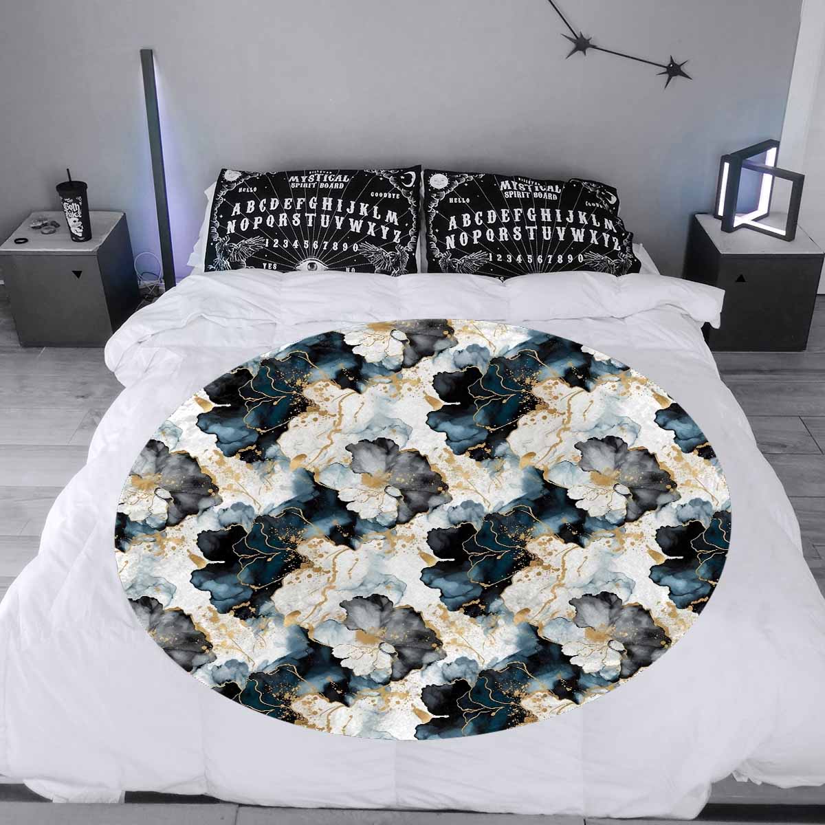 Black Ink Floral  Circular Micro Fleece Blanket 60"