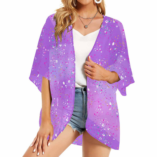 Purple Splash  Women's Kimono Chiffon Cover Up