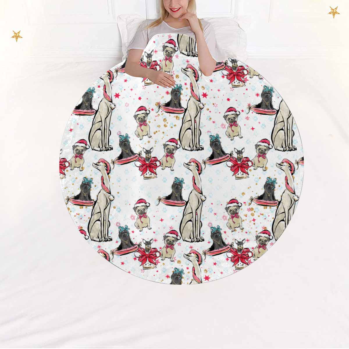 Dog Christmas  Circular Micro Fleece Blanket 47"