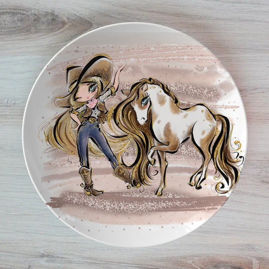 Howdy Cowgirl and Horse Personalised Plate