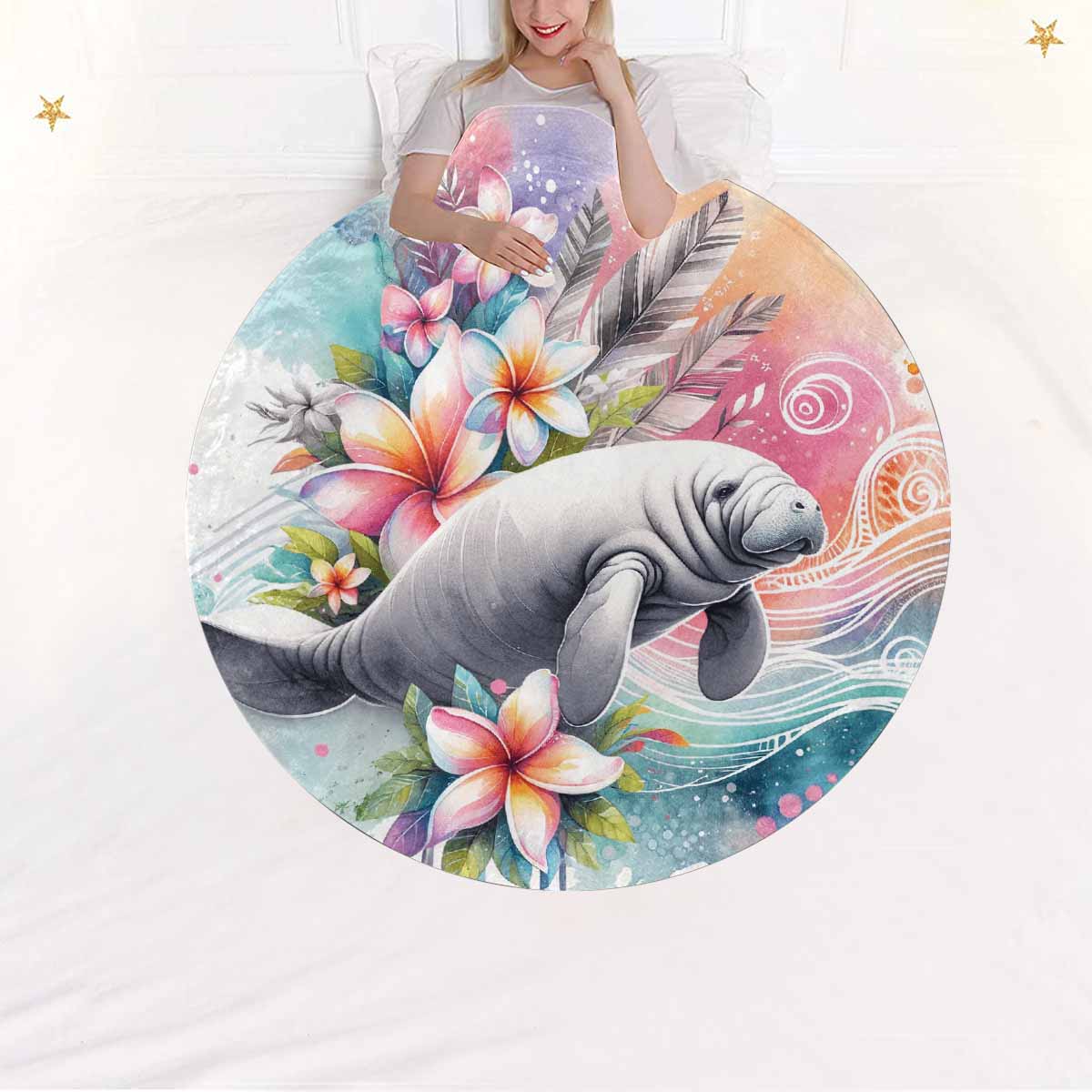 Sea_Animals_Dugong_Awd351102  Circular Micro Fleece Blanket 47"
