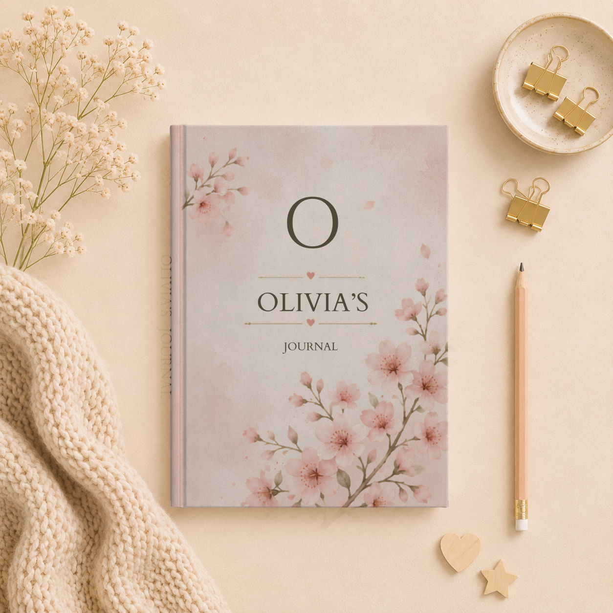 Personalized Floral Journal, Custom Name Notebook, Elegant Pink Blossom Diary, Matte Hardcover, 5.75"x8", Gift for Her