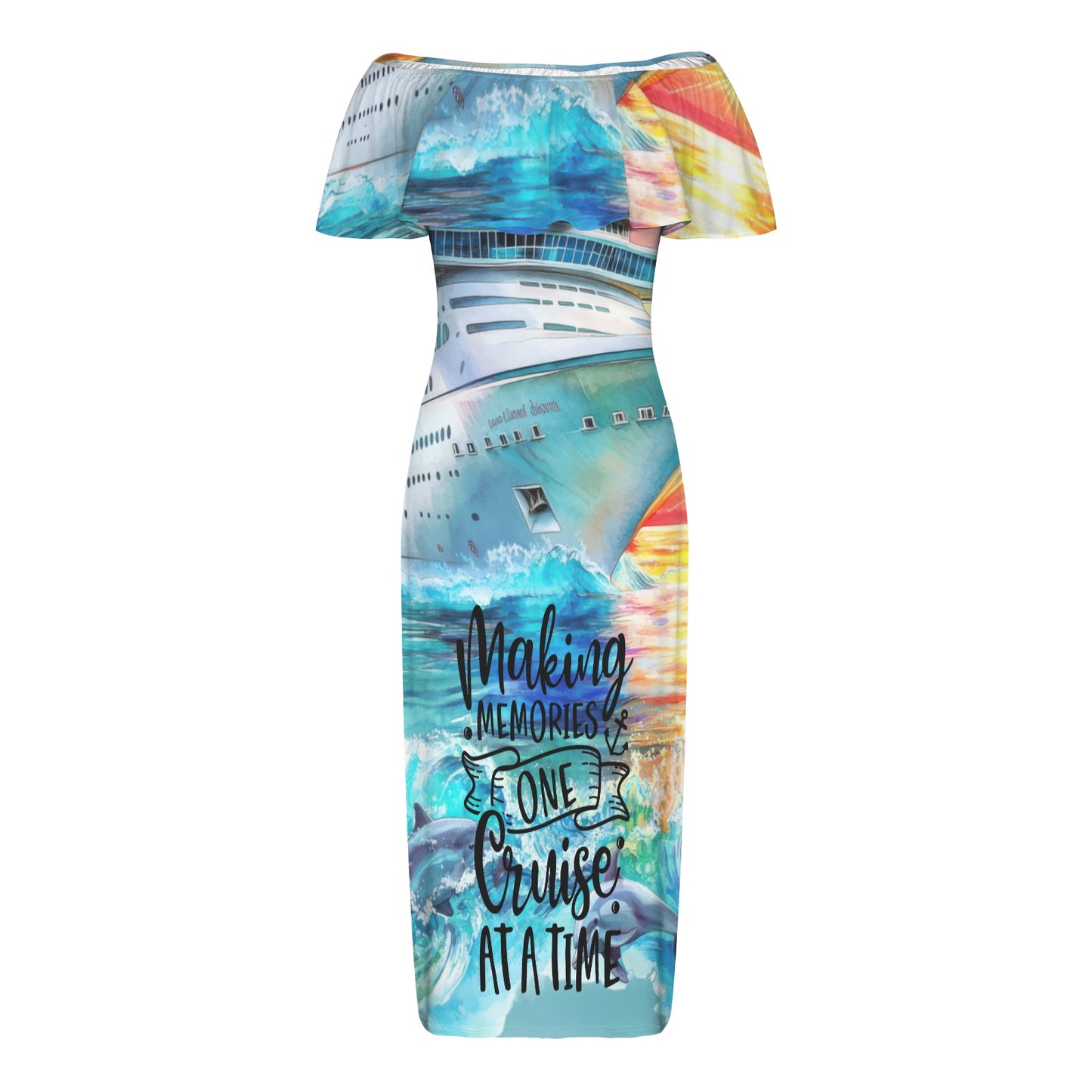 Making memories one cruise at a time-01 Women's Off Shoulder Ruffle Boat Neck Dress (Model D71)