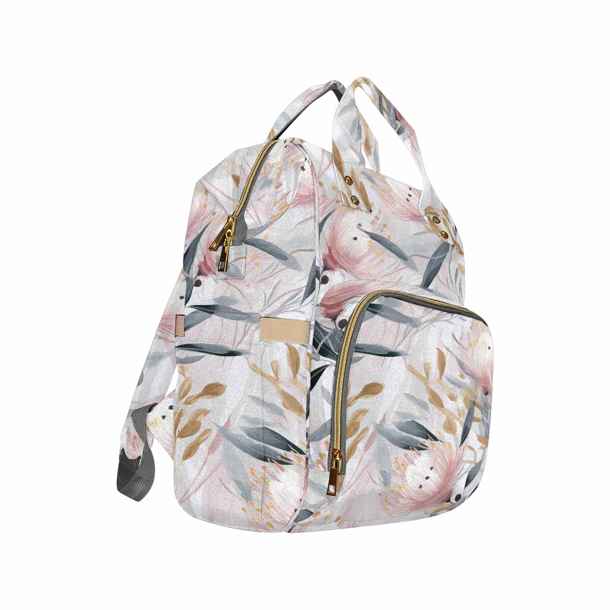 Australian Floral Pink & Grey  Diaper Bag Backpack