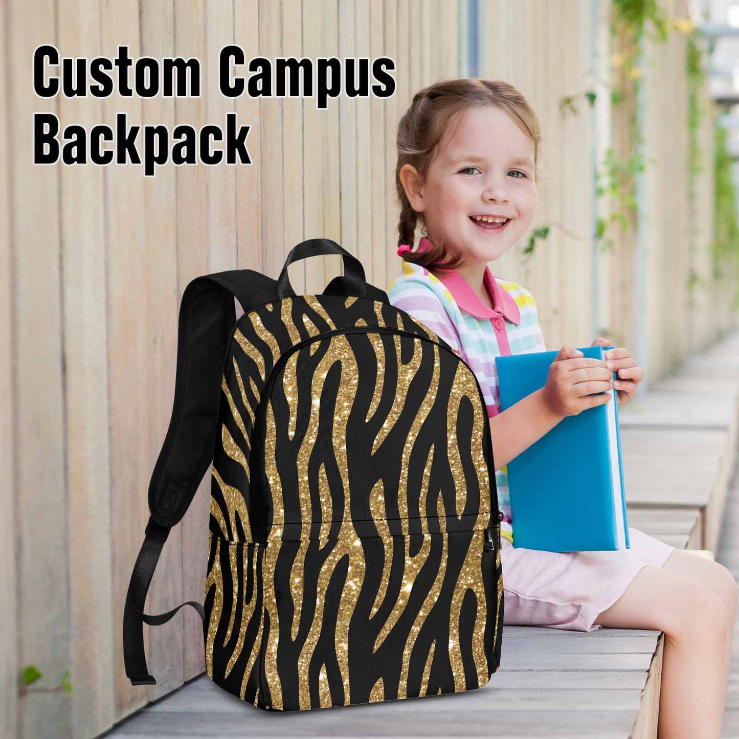 Black and Gold Glitter Leopard Print Adult Casual Backpack