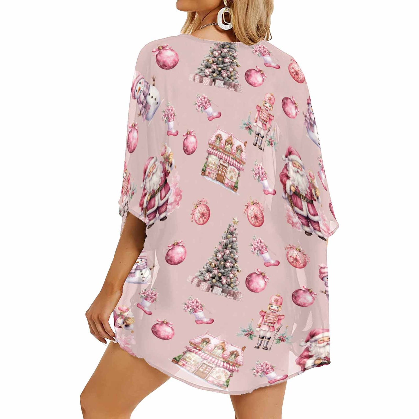 Pink Christmas  Women's Kimono Chiffon Cover Up