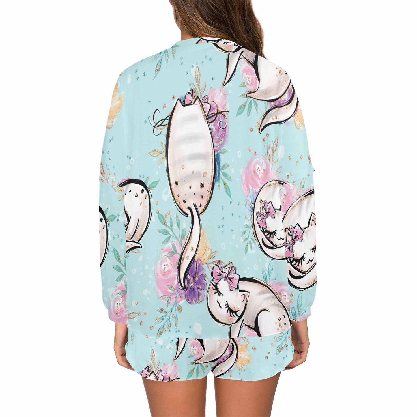 Blue Cats  Women's Long Sleeve Pajama Set with Shorts