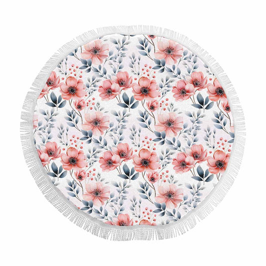 Apricot and Grey Floral  Circular Beach Shawl 59"