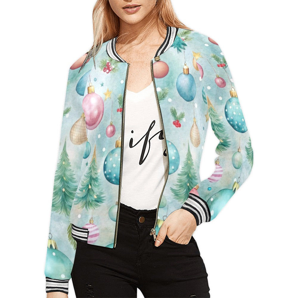 Christmas Baubles Bomber Jacket for Women