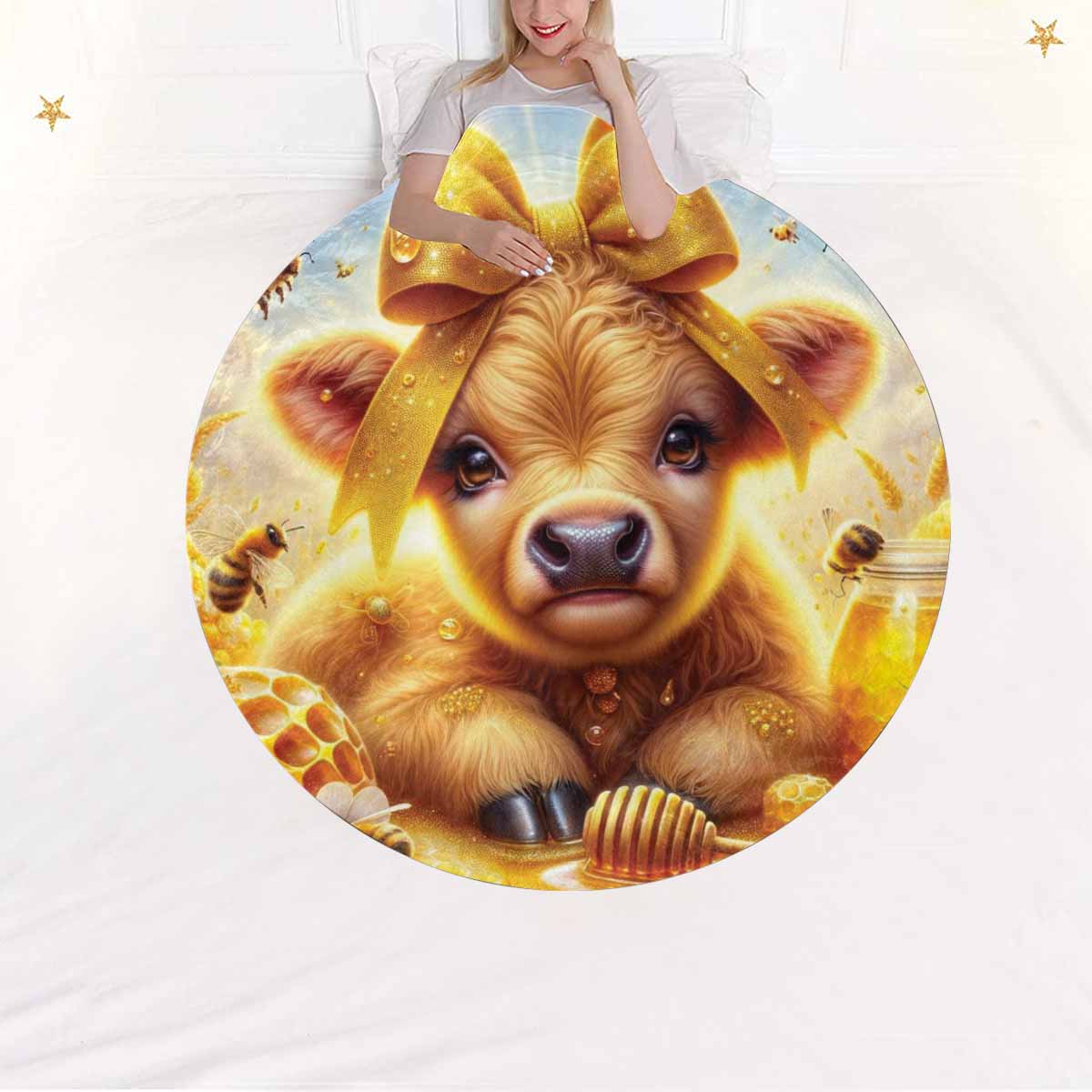 Higland Cow Awd1409  Circular Micro Fleece Blanket 47"