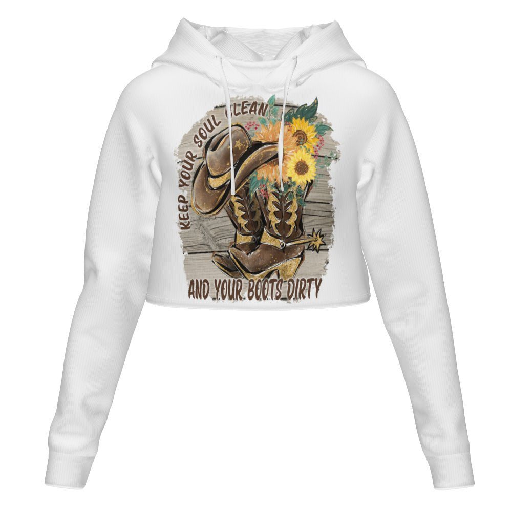 Women's All Over Print Cropped Hoodie (DLM) Hooded hoodie