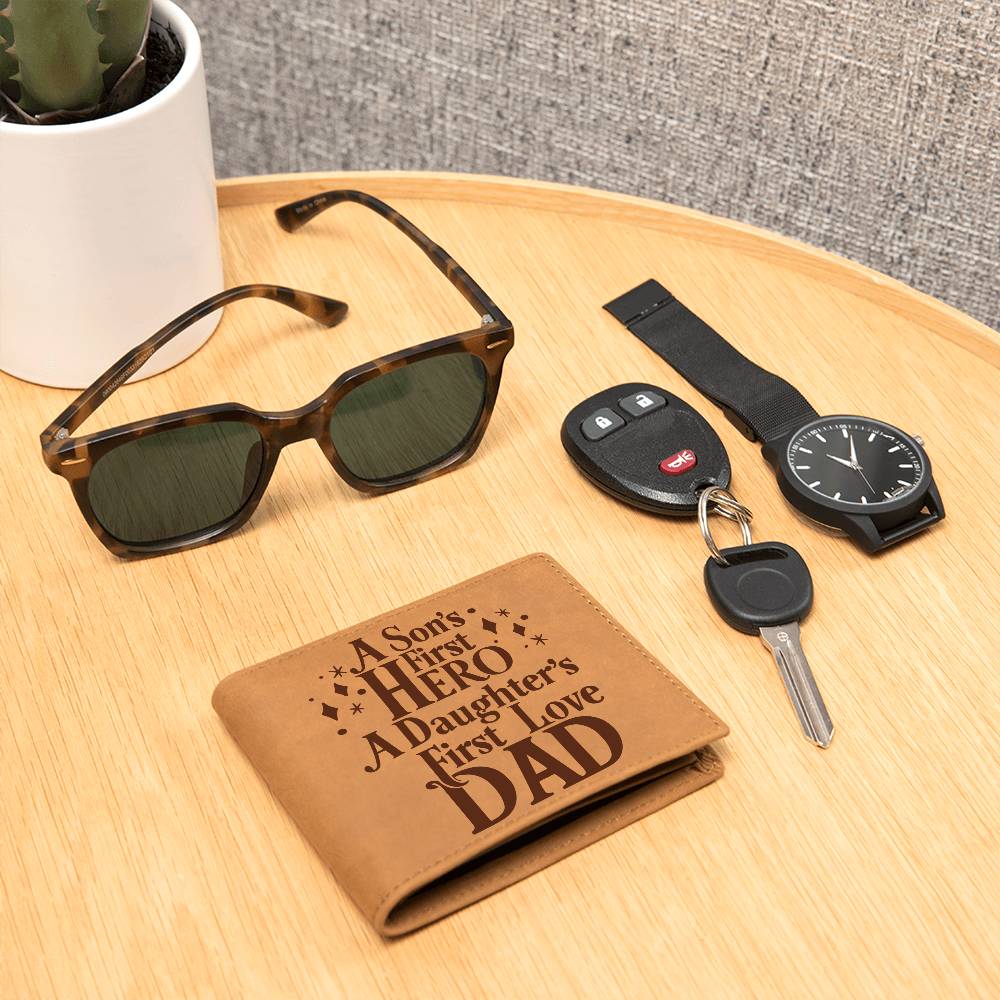 Men's Leather Wallet, A Son's First Hero, A Daughters First Love, Dad