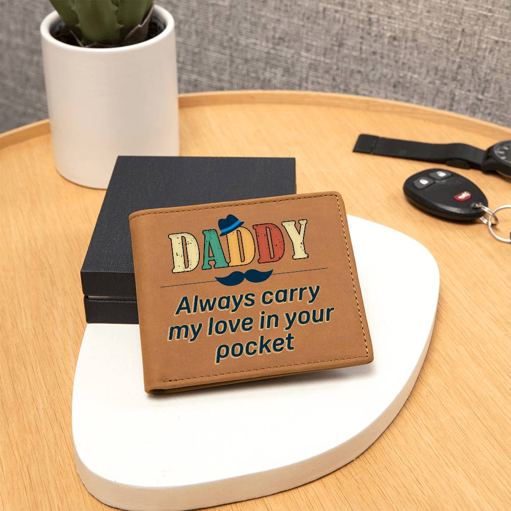 Men's Leather Wallet Daddy Always Carry My Love